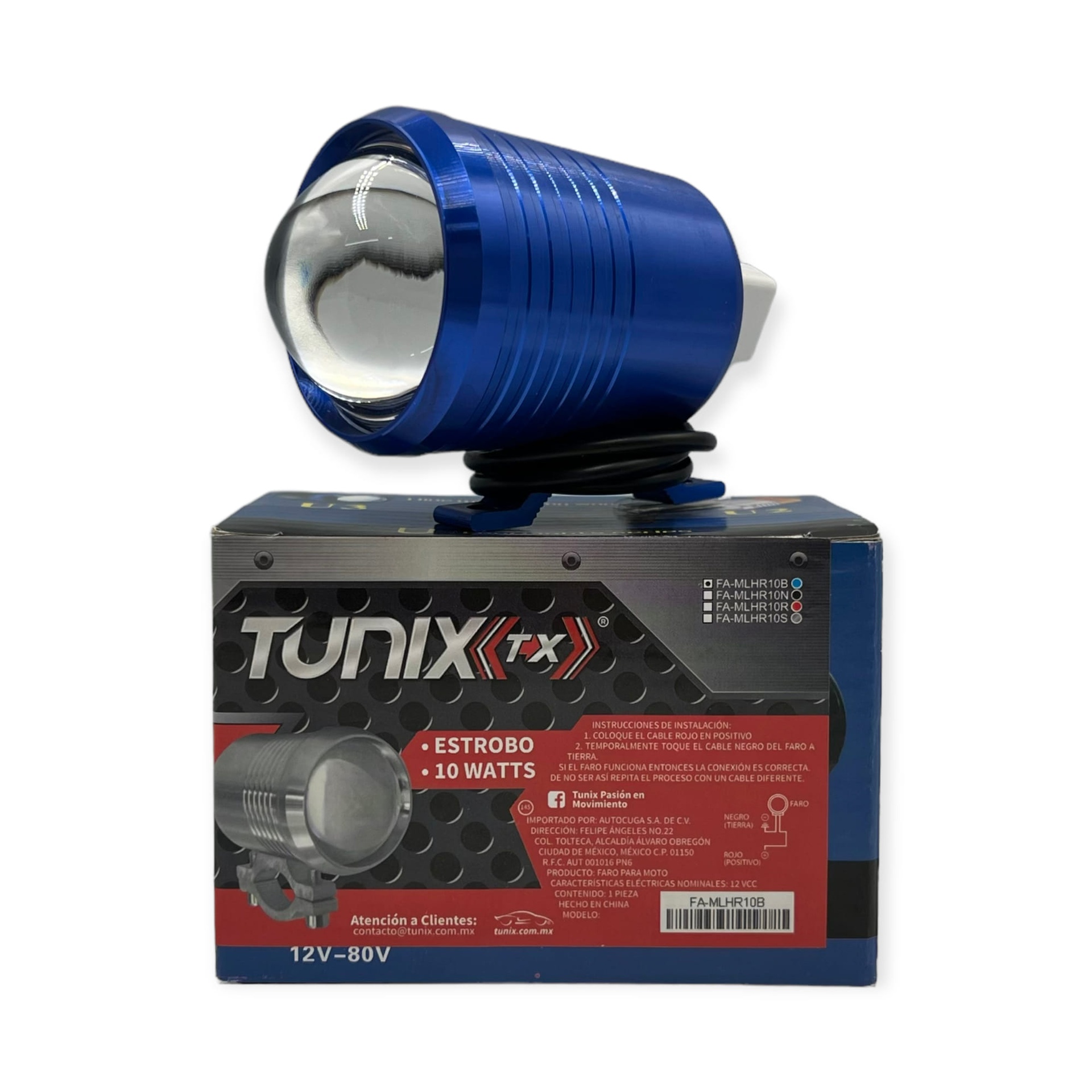 Faro LED de lupa para moto con base carcaza de colores — Azul