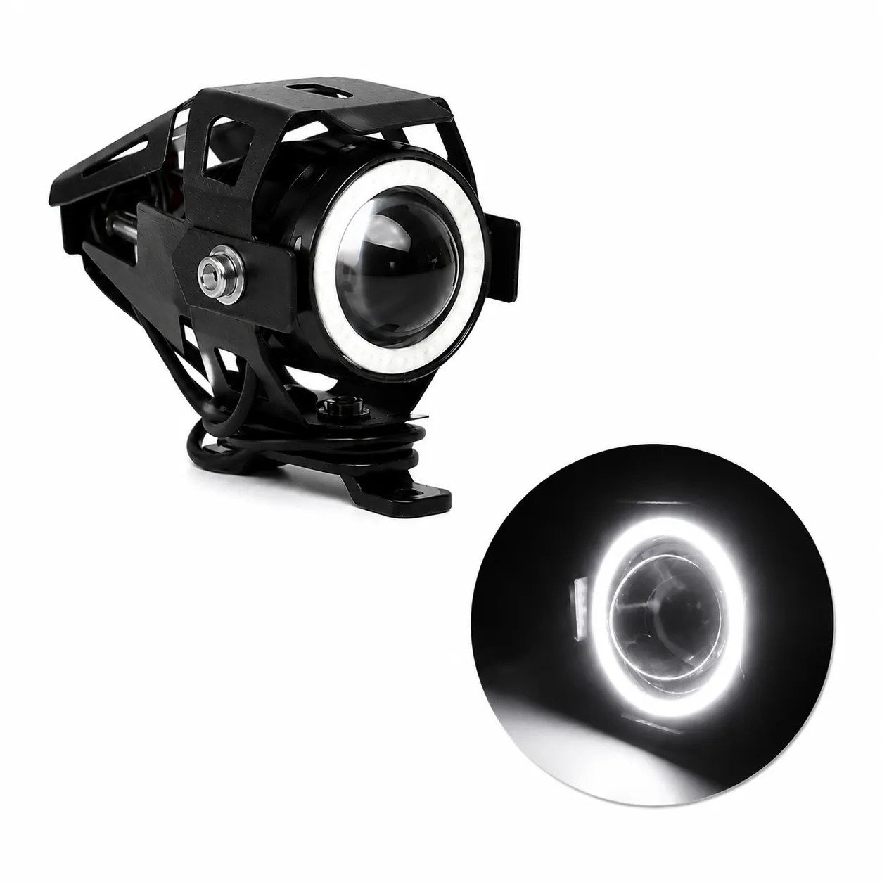 Faro para moto carcaza y ojo de ángel — Blanco