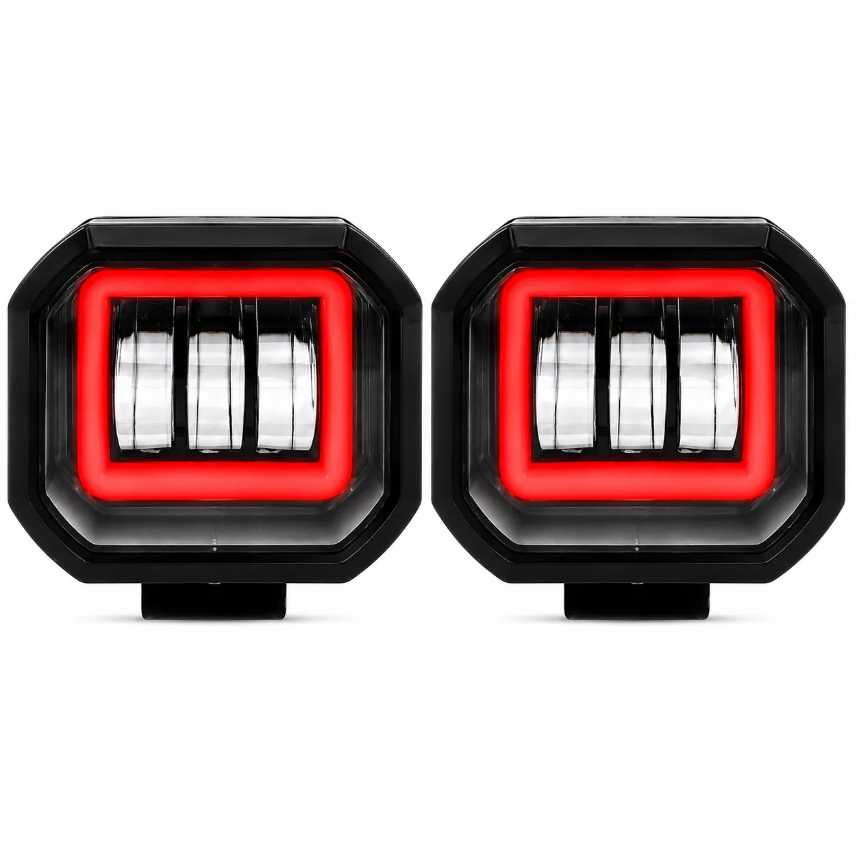 Faro de LED rojo cuadrado con 3 lupas y arillo de gel