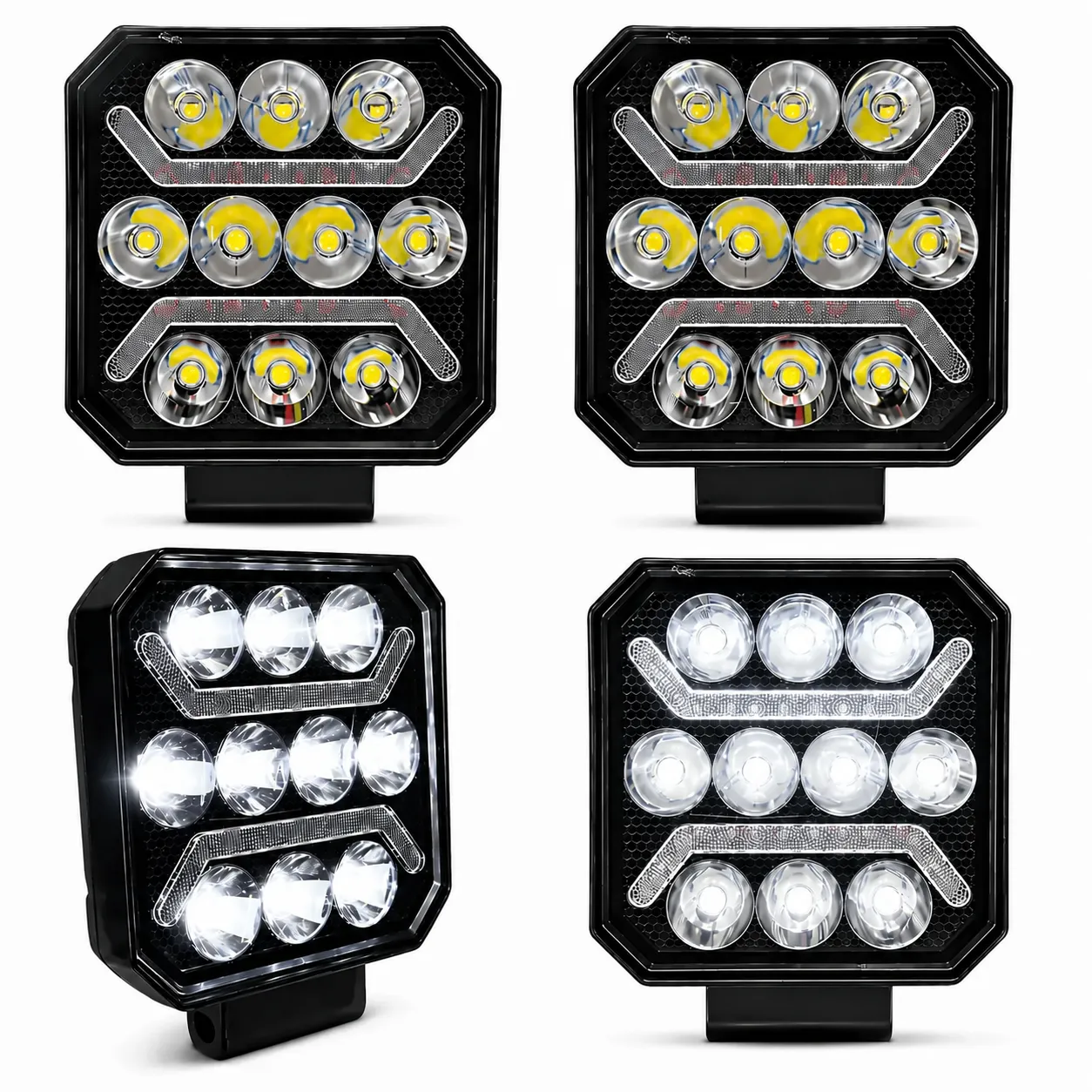 Faro LED cuadrado multi-lente con DRL en blanco