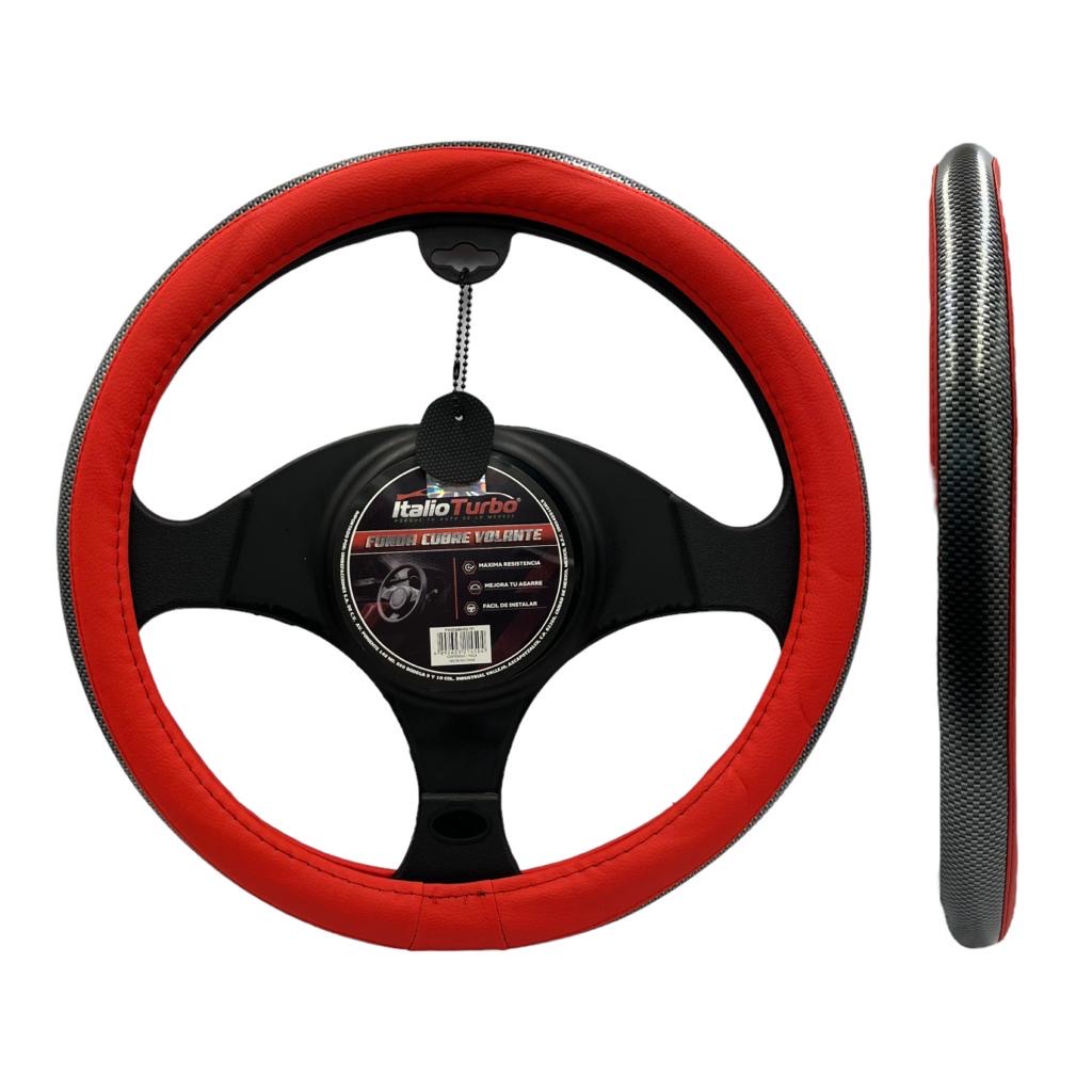 Funda cubrevolante tactopiel rojo con borde tipo fibra de carbono