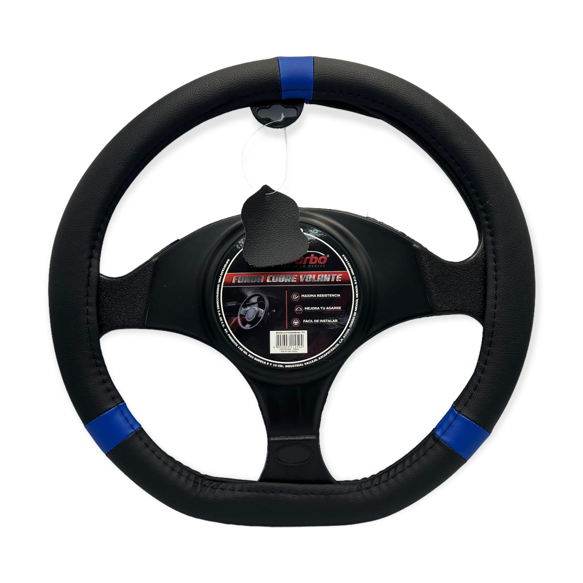 Cubrevolante tipo "D" con detalles en color azul