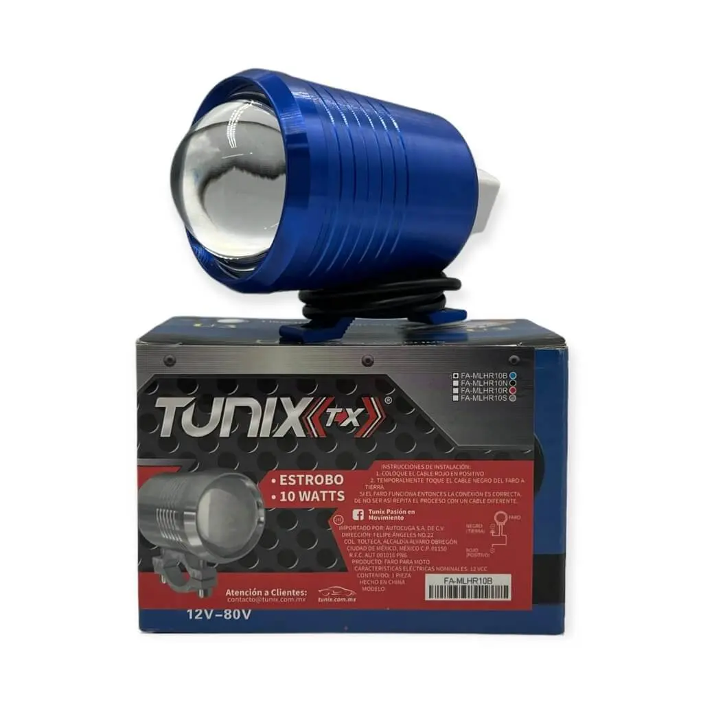 Faro LED de lupa para moto con base carcaza de colores — Negro