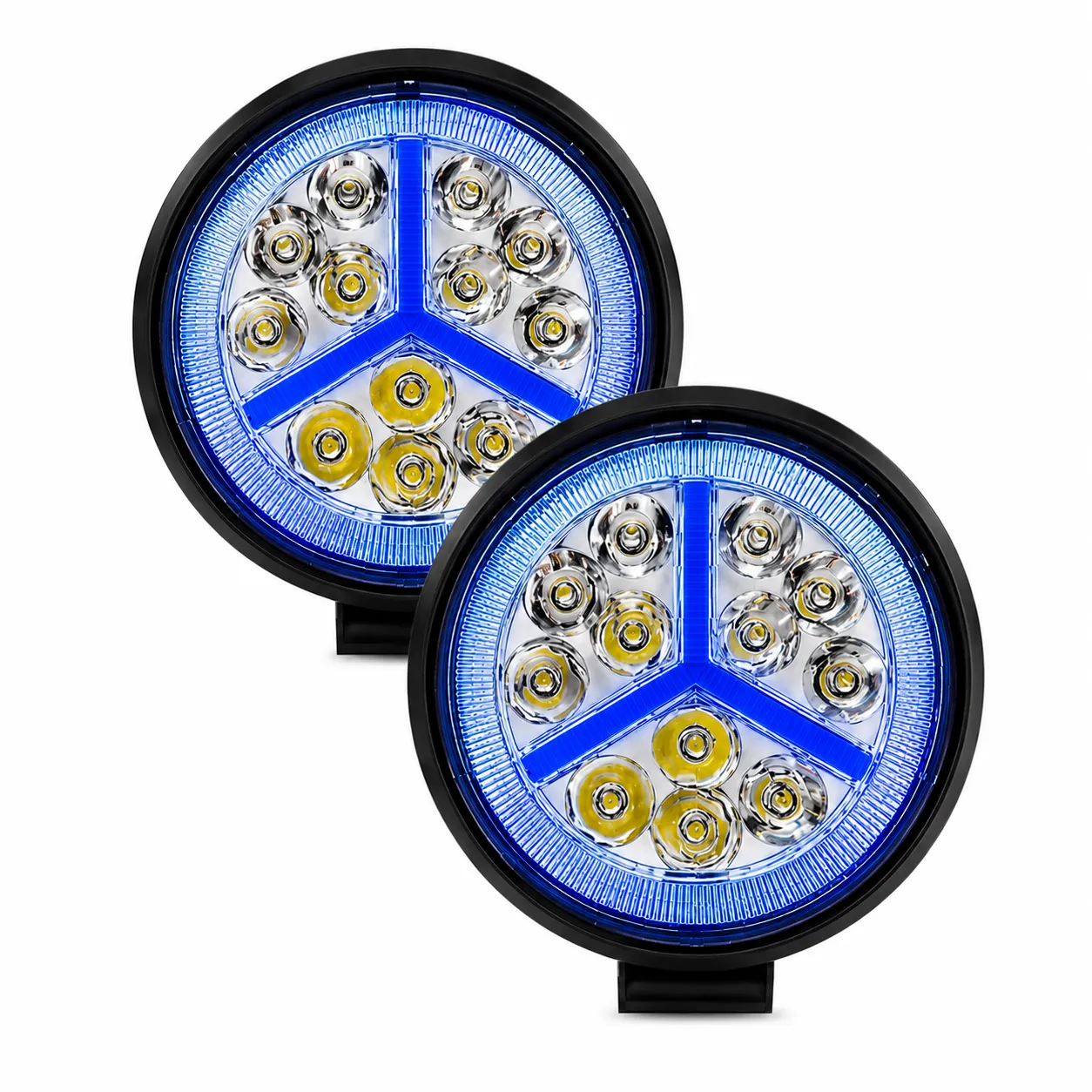 Faro LED redondo con arillo y tribal de gel · Azul