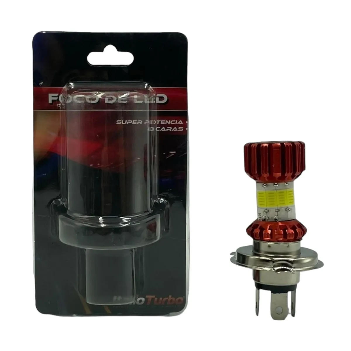 Foco para moto entrada H4 de 8 caras con carcaza de color — Rojo