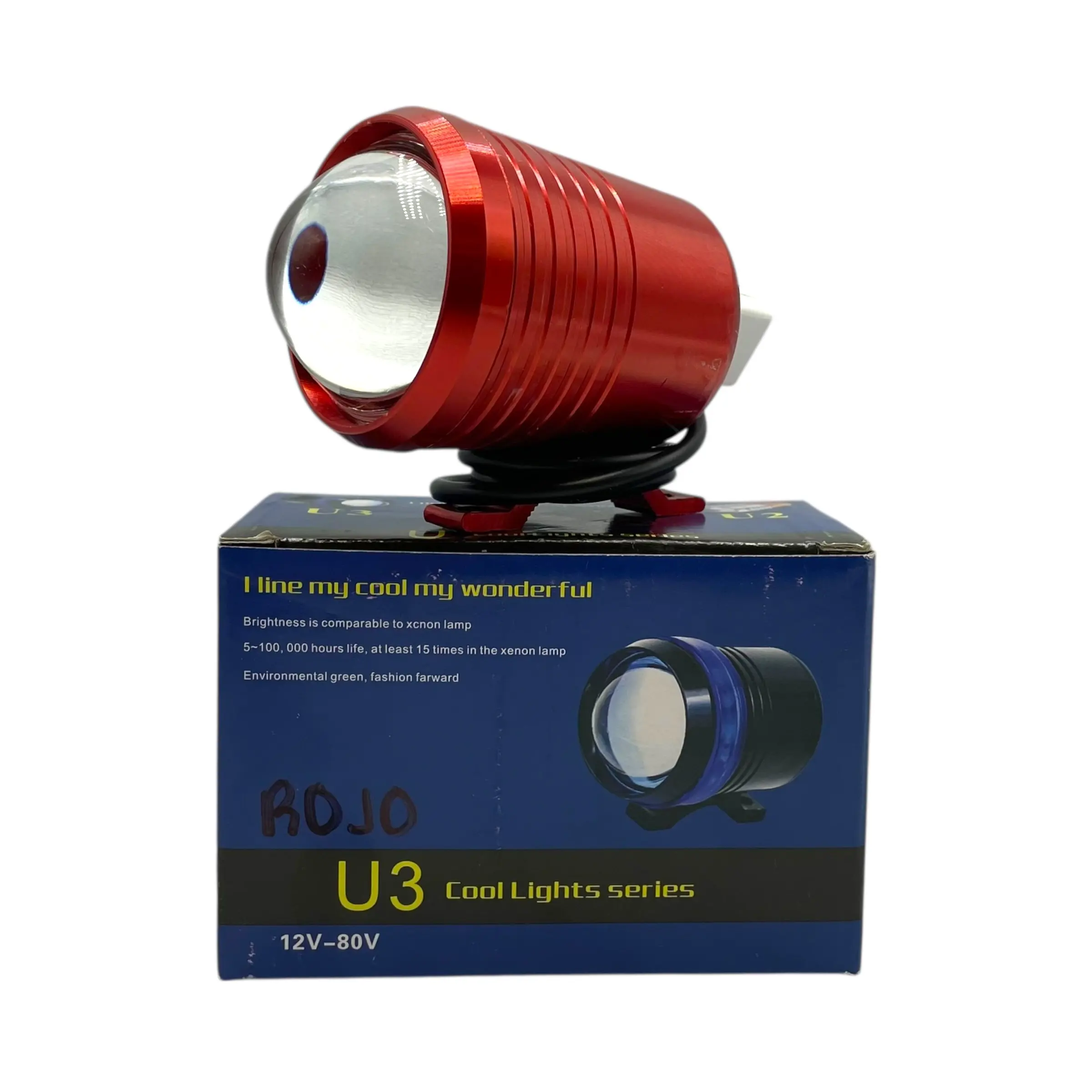 Faro LED de lupa para moto con base carcaza de colores — Rojo