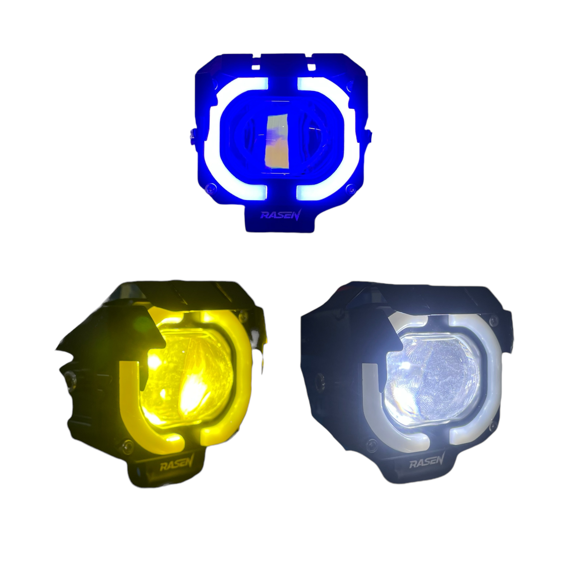 Faro auxiliar cuadrado con lupa y arillo — Azul