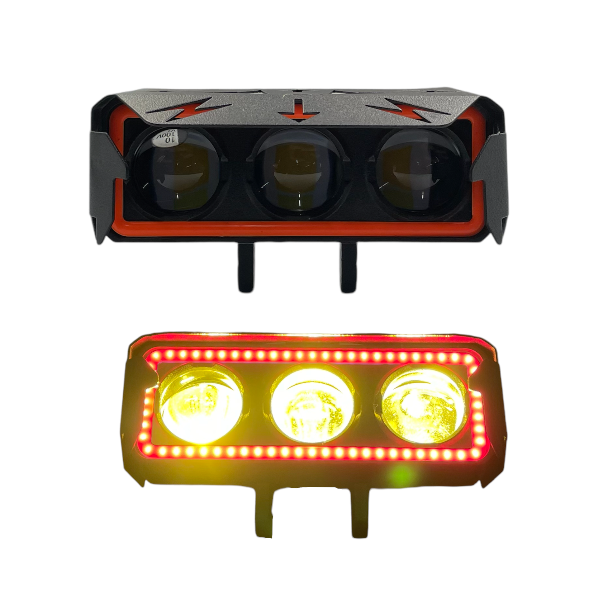 Faro de tres lupas rectangular bicolor — Rojo