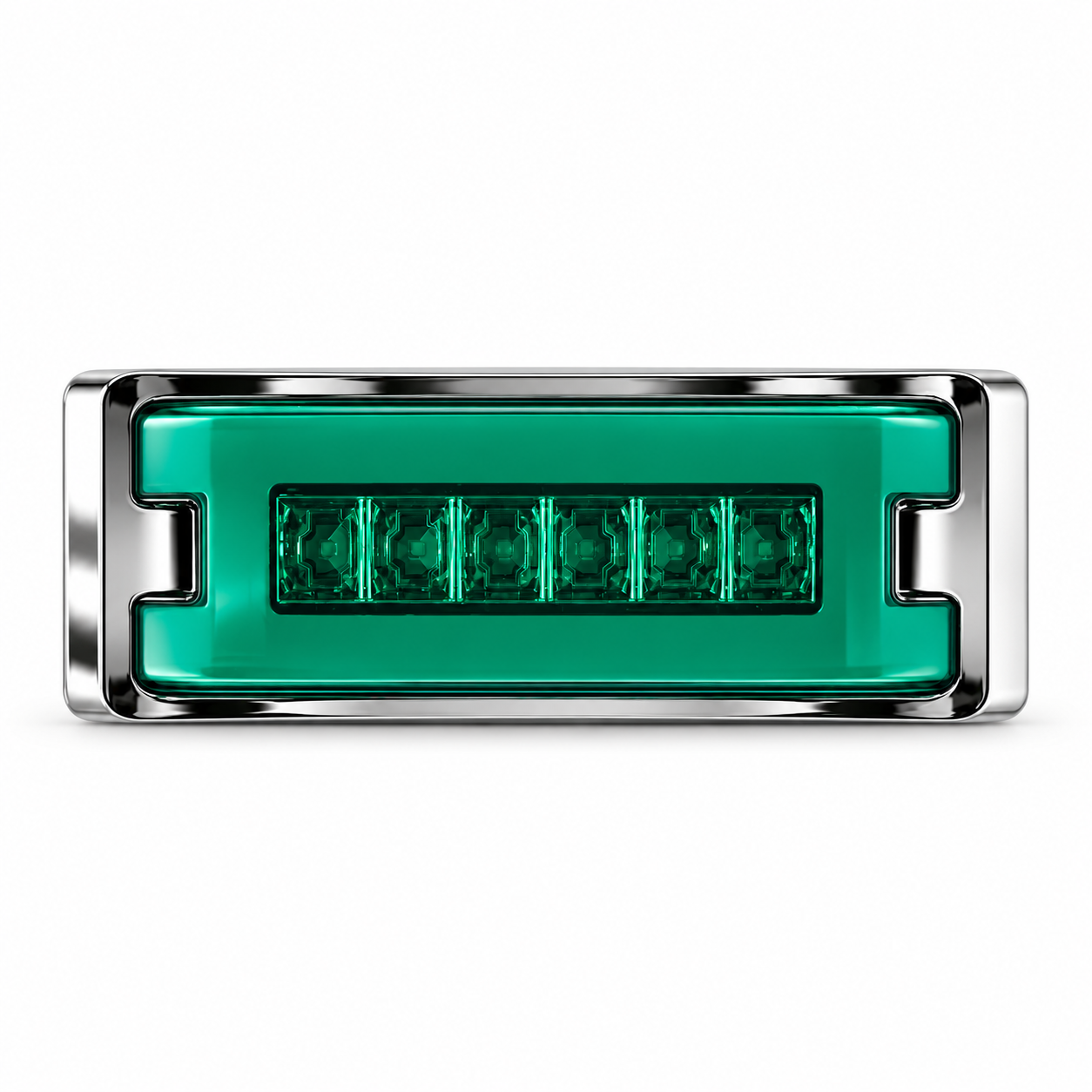 Plafón rectangular de 6 LED verde con marco cromado y arillo en gel