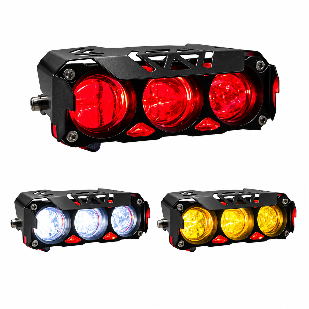 Faro LED para moto con 3 lentes y funciones