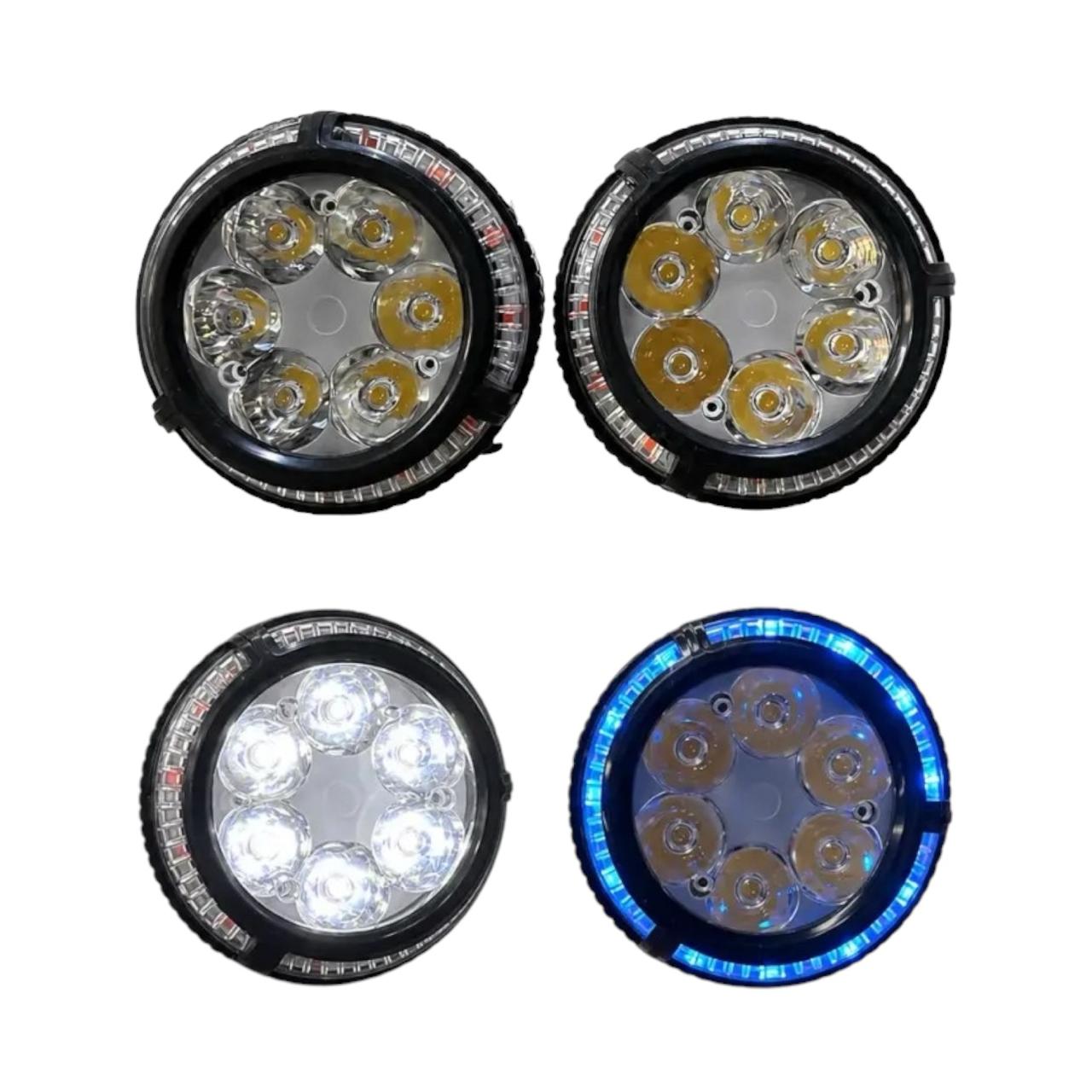 Faros LED exploradores redondos con luz blanca y aro azul