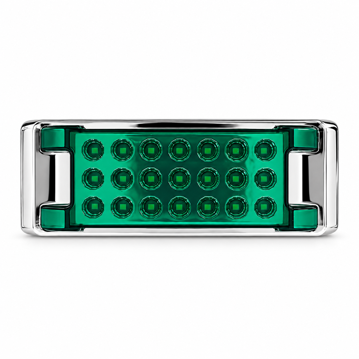 Plafón LED rectangular de 21 LED verde y base cromado