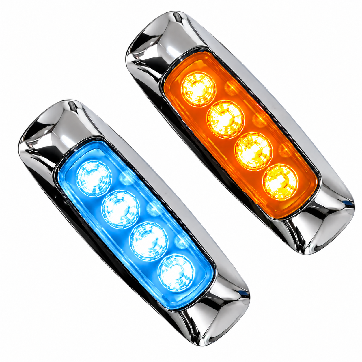 Plafón de 8 LED bicolor ámbar/azul hielo base cromada