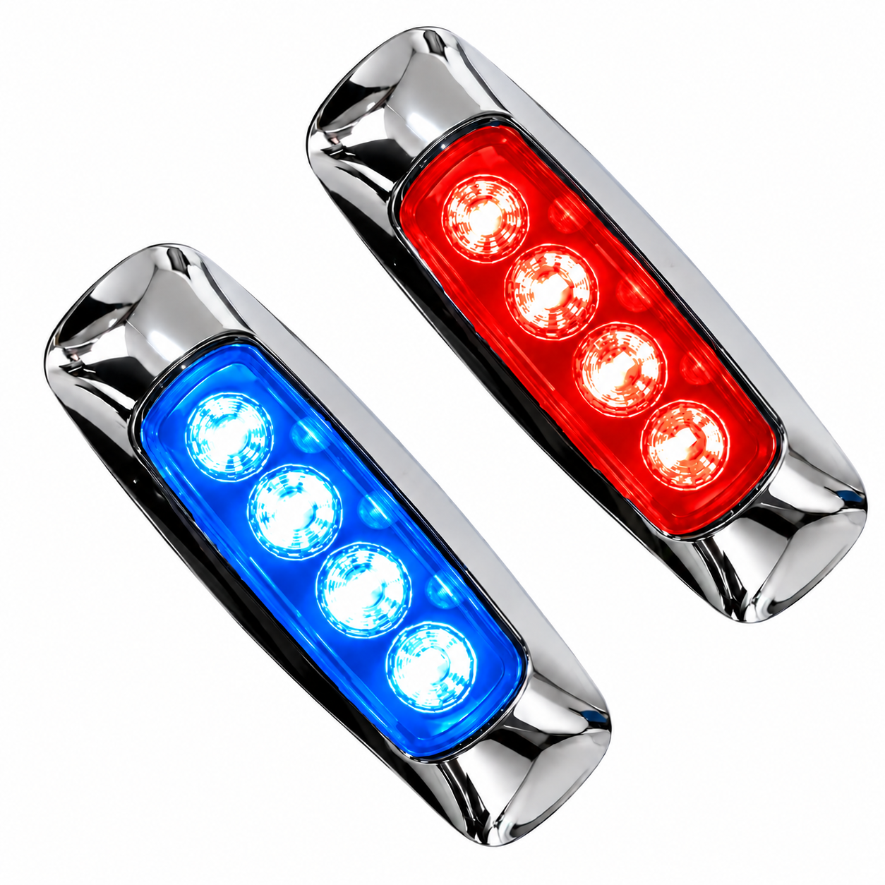 Plafón de 8 LED bicolor rojo/azul base cromada