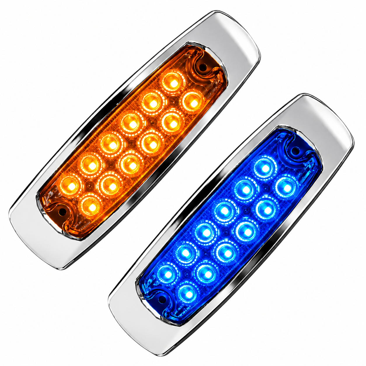 Plafón lateral de 12 LED bicolor ámbar/azul con base de acero inoxidable