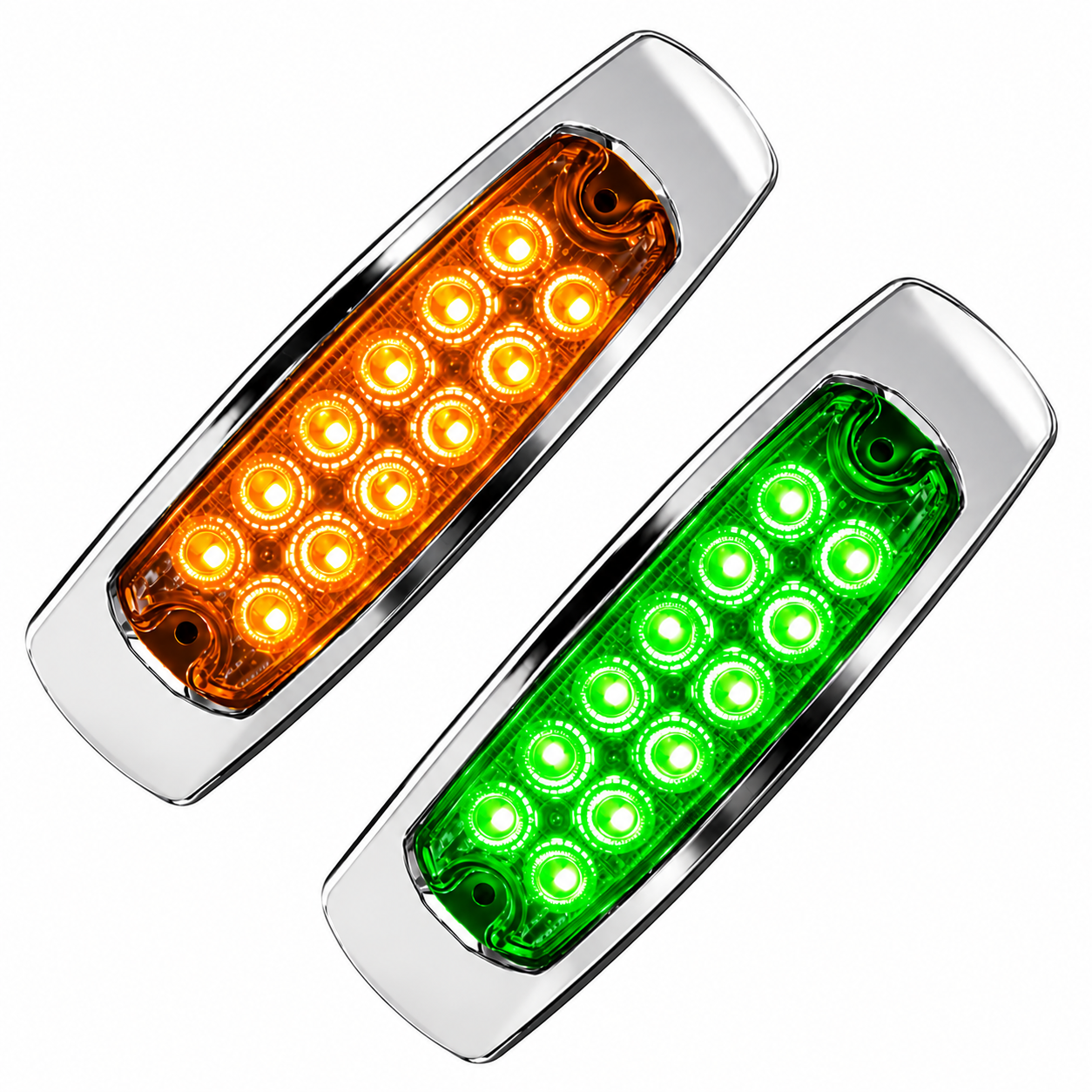 Plafón lateral de 12 LED bicolor ámbar/verde con base de acero inoxidable