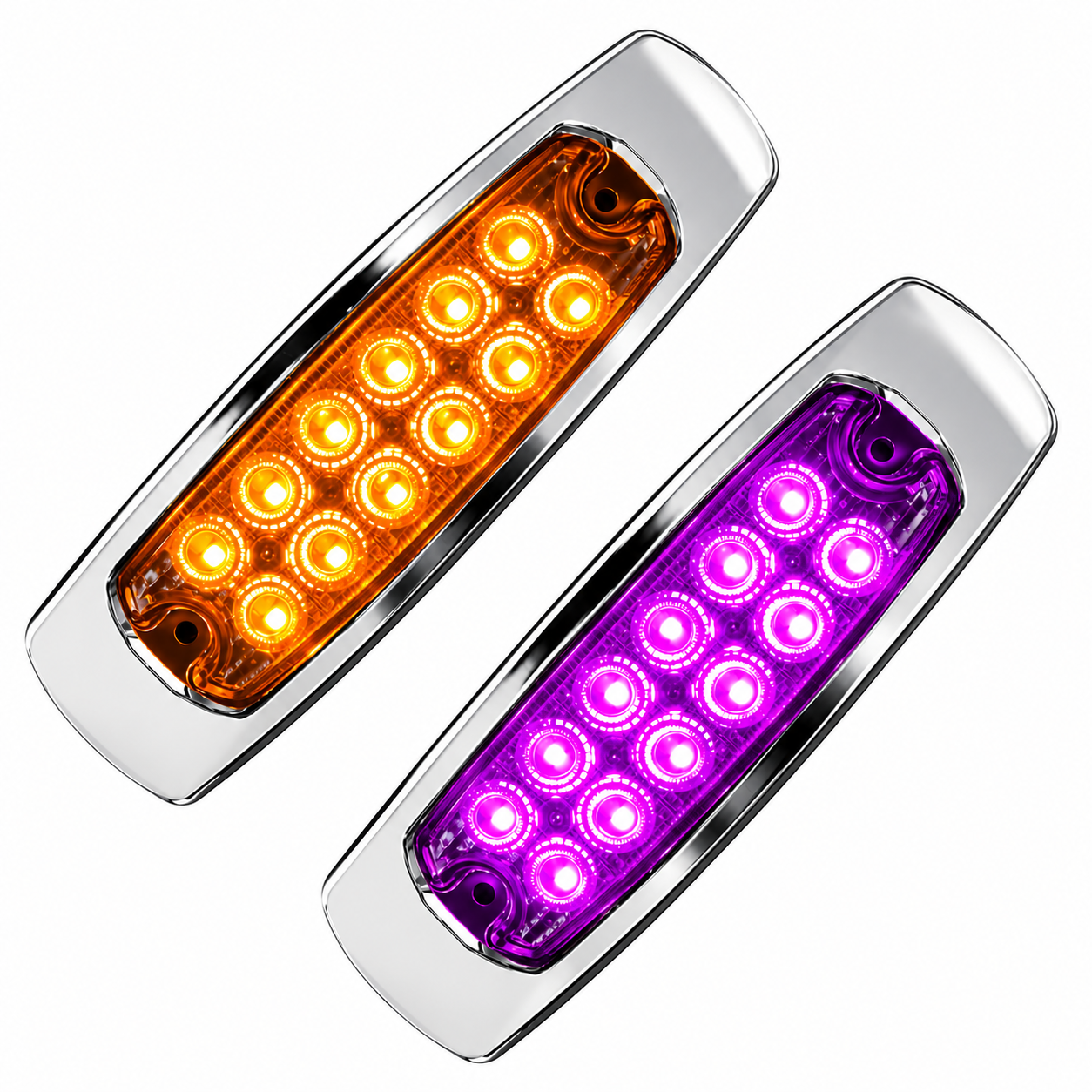 Plafón lateral de 12 LED bicolor ámbar/morado con base de acero inoxidable