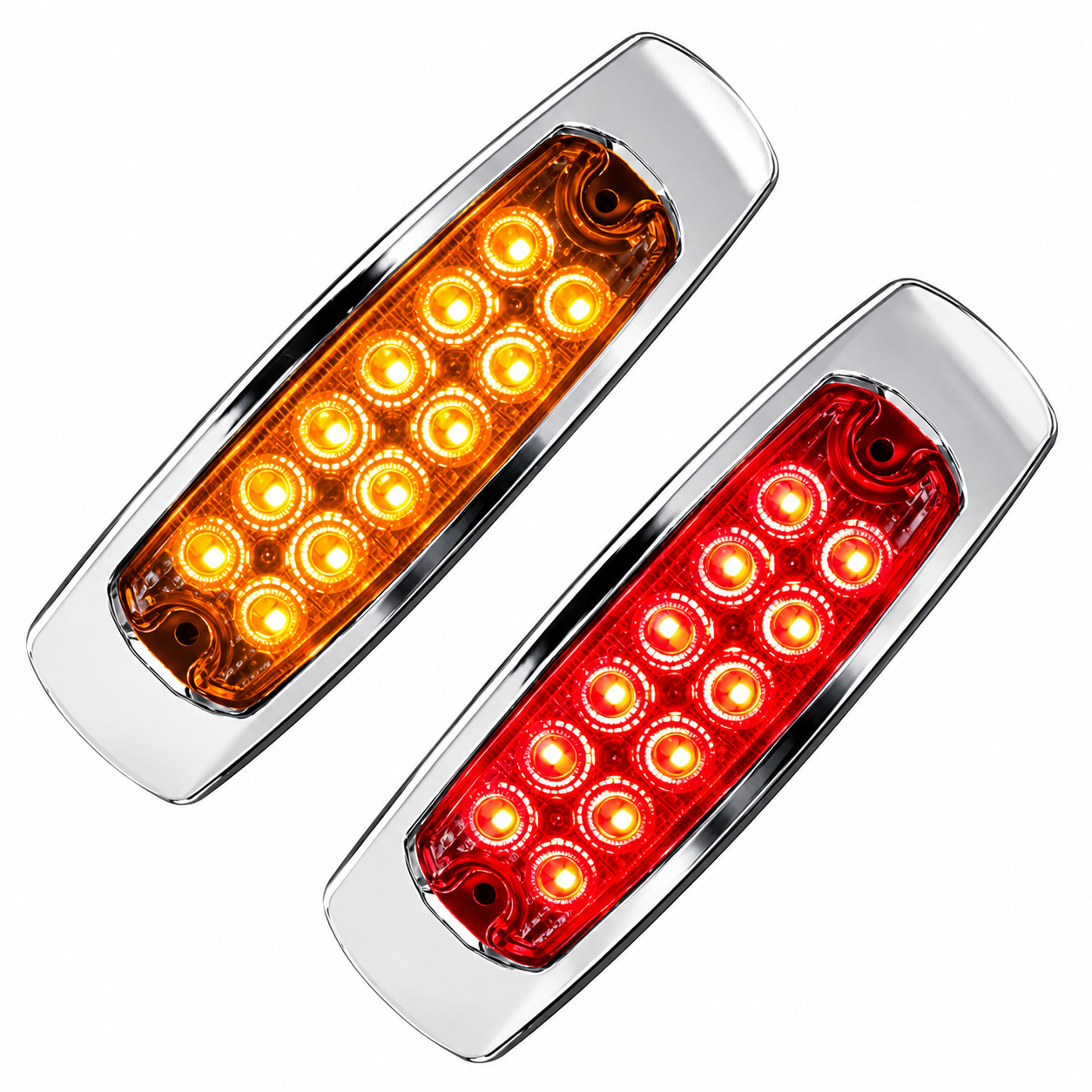 Plafón lateral de 12 LED bicolor ámbar/rojo con base de acero inoxidable