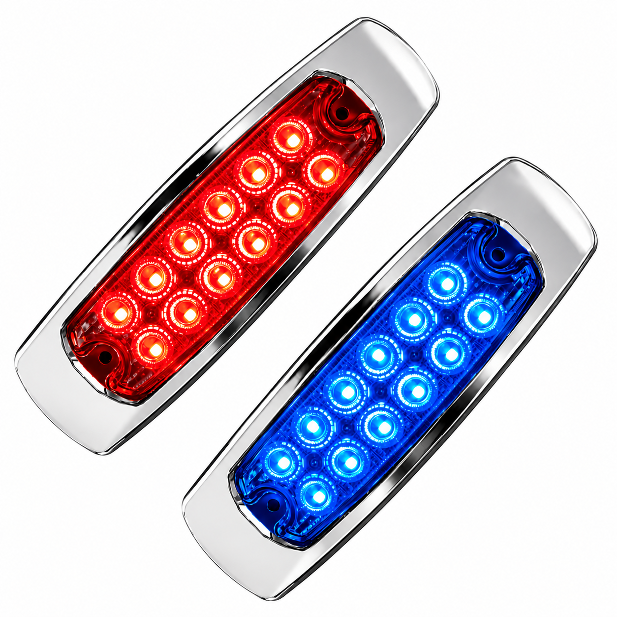 Plafón lateral de 12 LED bicolor rojo/azul con base de acero inoxidable