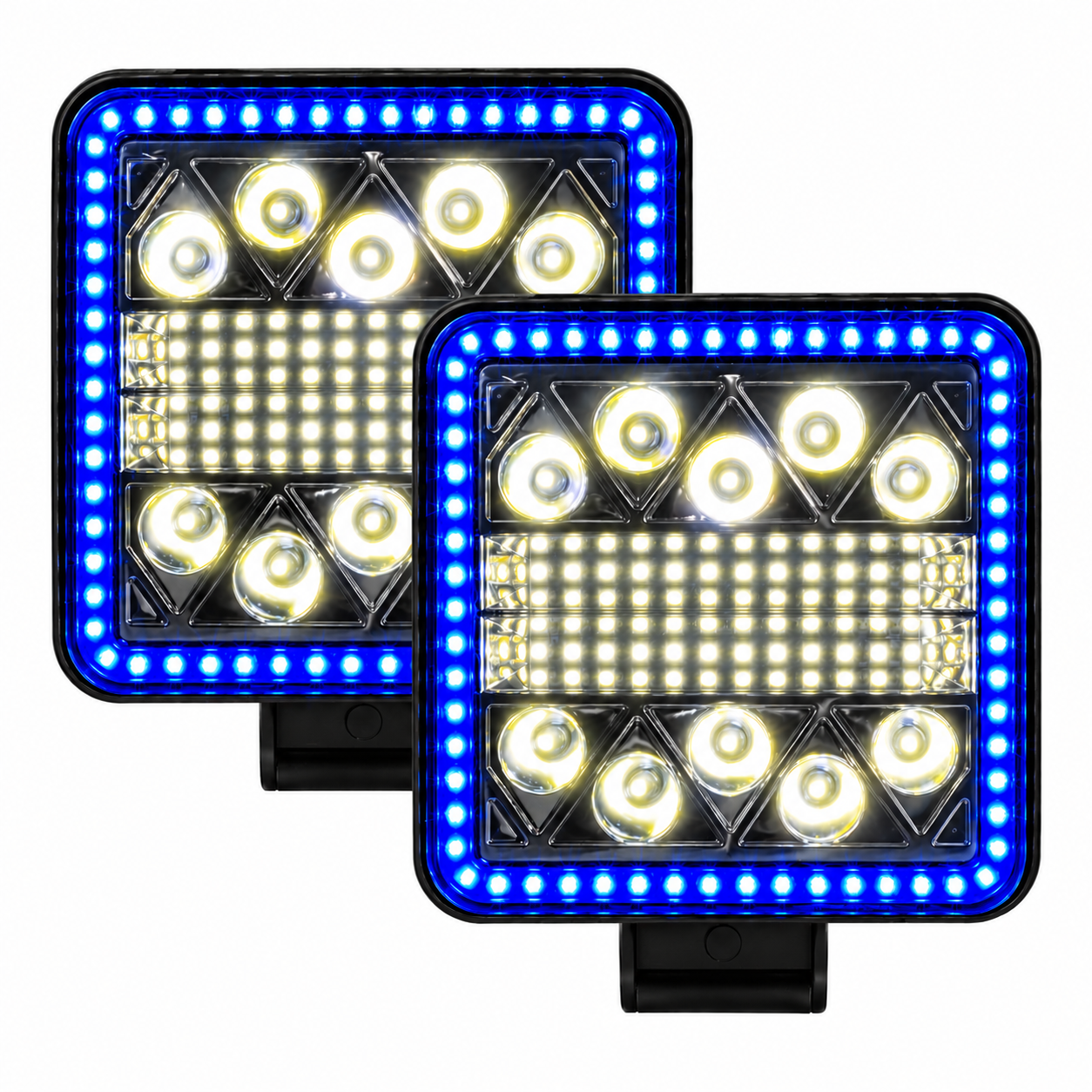 Faro LED con aro COB azul y luz blanca