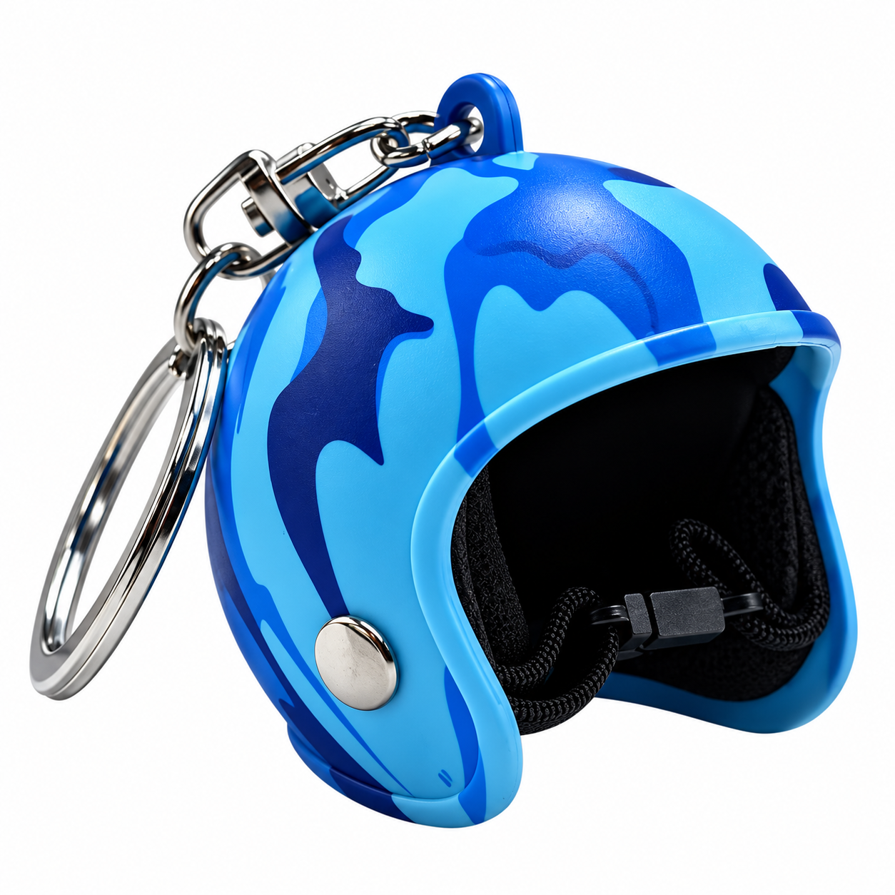 Llavero plástico de casco · Camuflaje azul