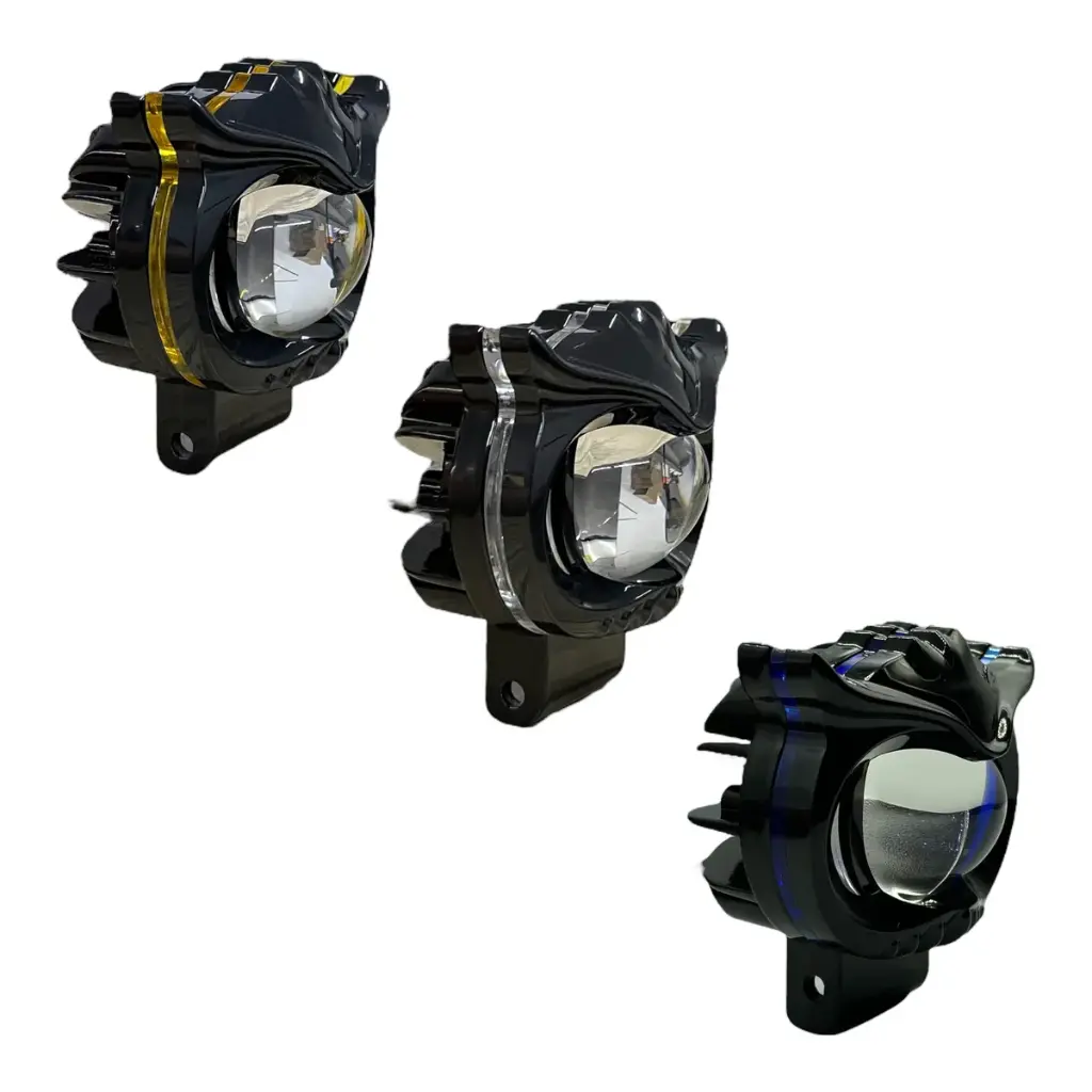 Faro LED tipo búho con lupa y línea de color blanco/ámbar