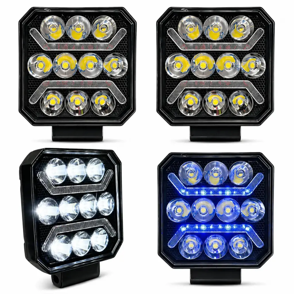 Faro LED cuadrado multi-lente con DRL en azul