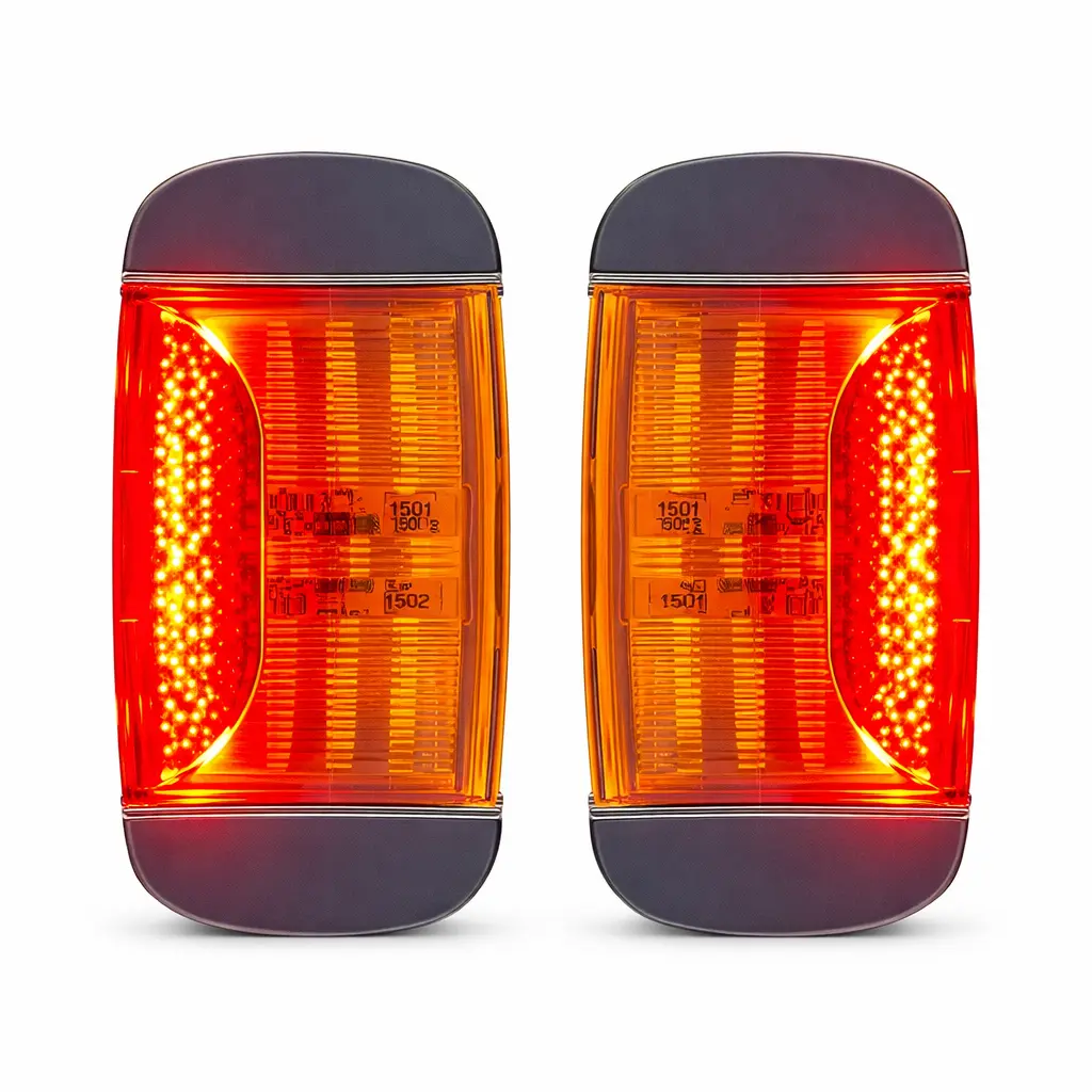 Plafon ámbar con borde cromado y luz direccional de color rojo