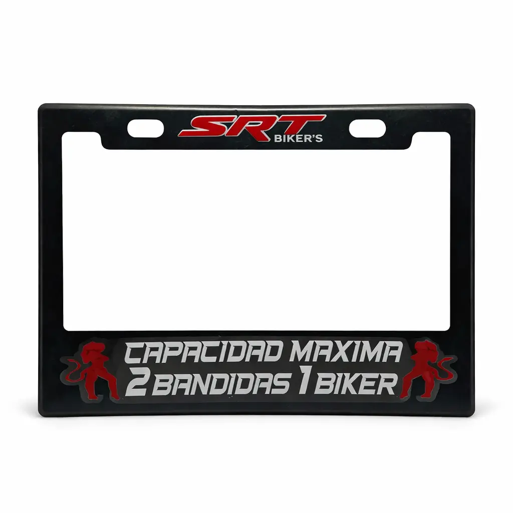 Portaplaca flexible para moto "Capacidad maxima 2 bandidas 1 biker"