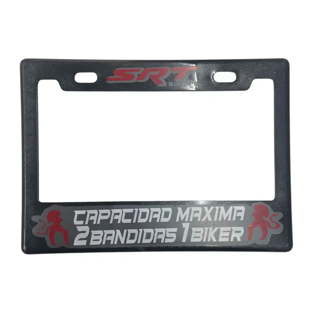 Portaplaca flexible para moto "Capacidad maxima 2 bandidas 1 biker"