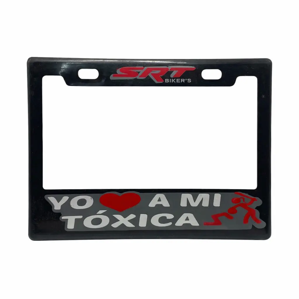 Portaplaca flexible para moto "Yo amo a mi toxica negro"