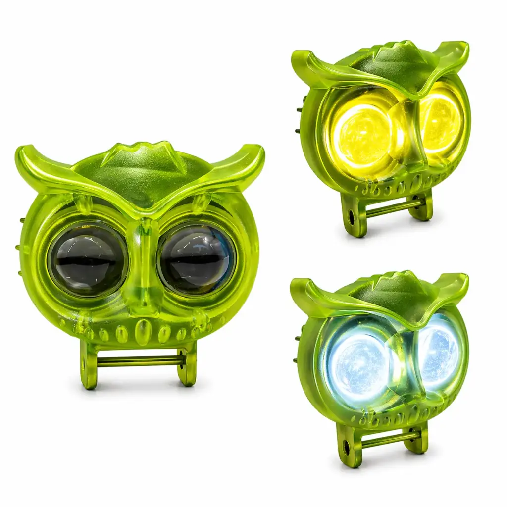 Faro LED de búho con carcaza verde transparente bicolor