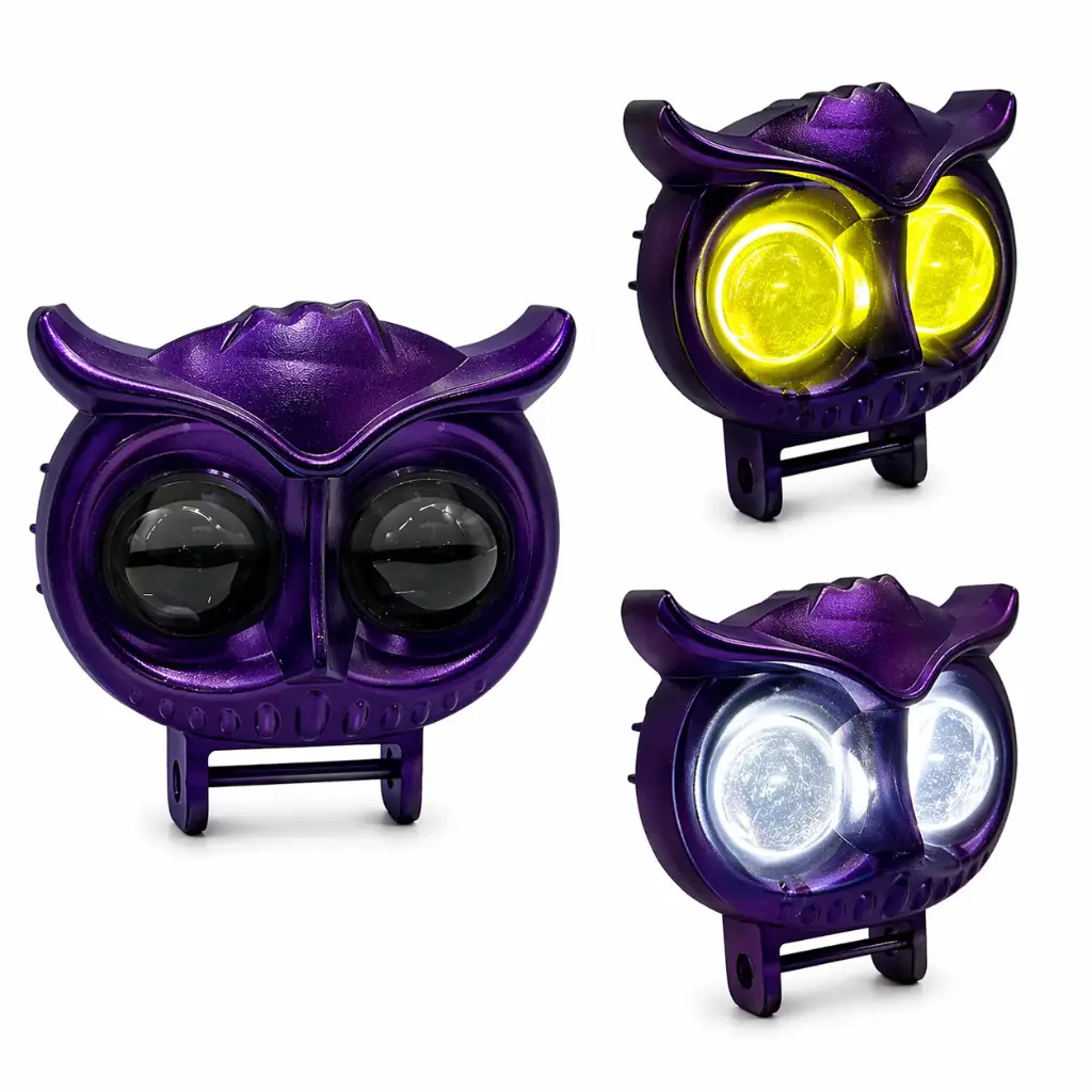 Faro LED de búho con carcaza morada bicolor