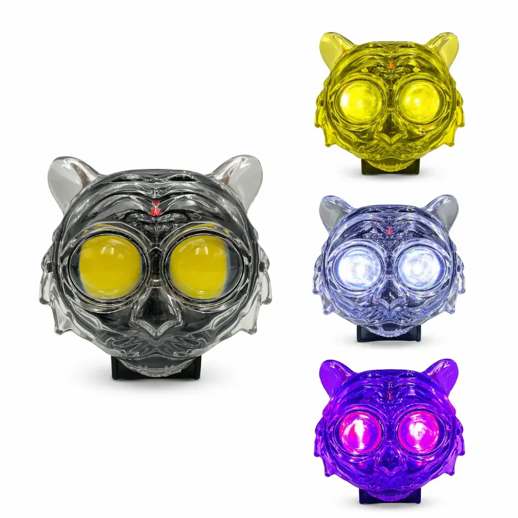 Faro LED transparente diseño de tigre bicolor y azul/rojo