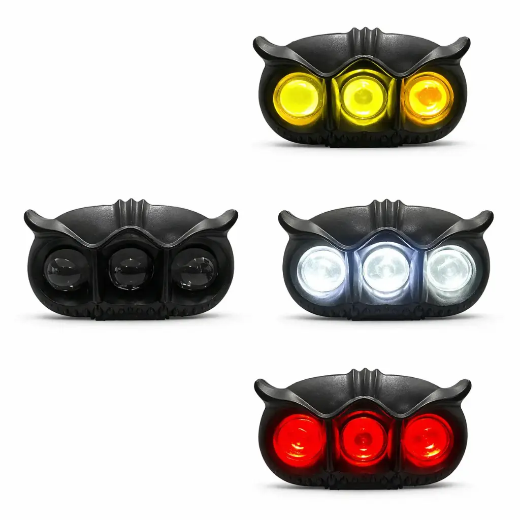 Faro LED diseño de búho 3 Lupas bicolor y rojo