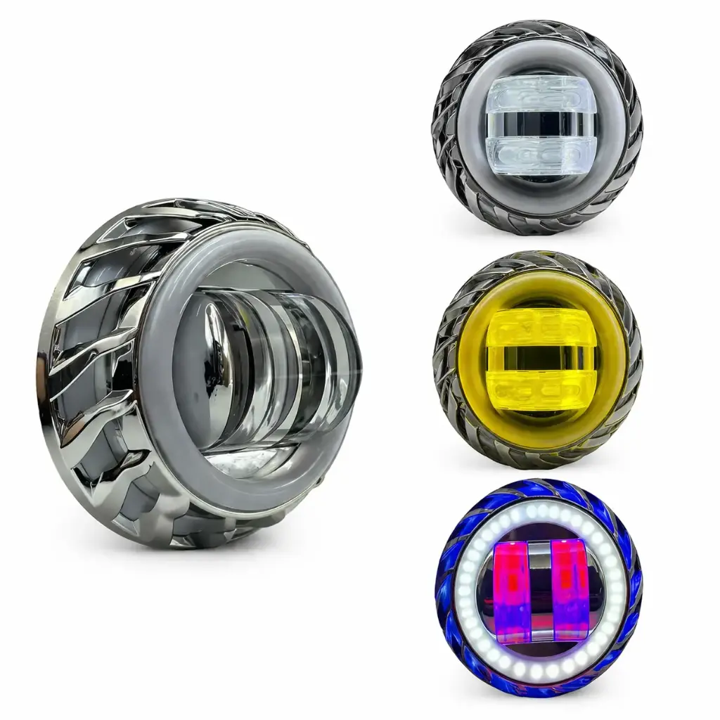 Faro para moto con ojo de demonio con arillo blanco/azul U11 bicolor 