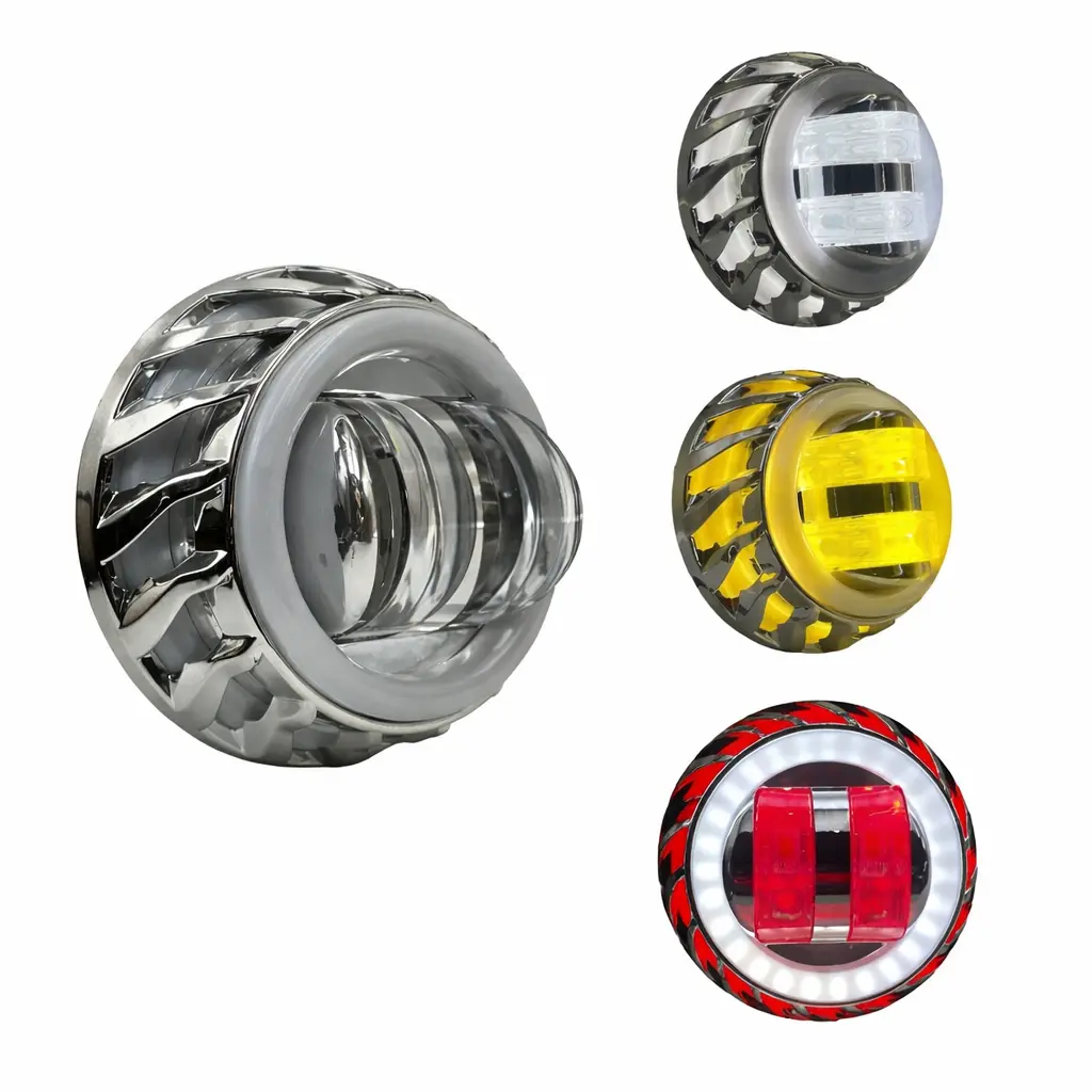 Faro para moto con ojo de demonio con arillo blanco/rojo U11 bicolor 