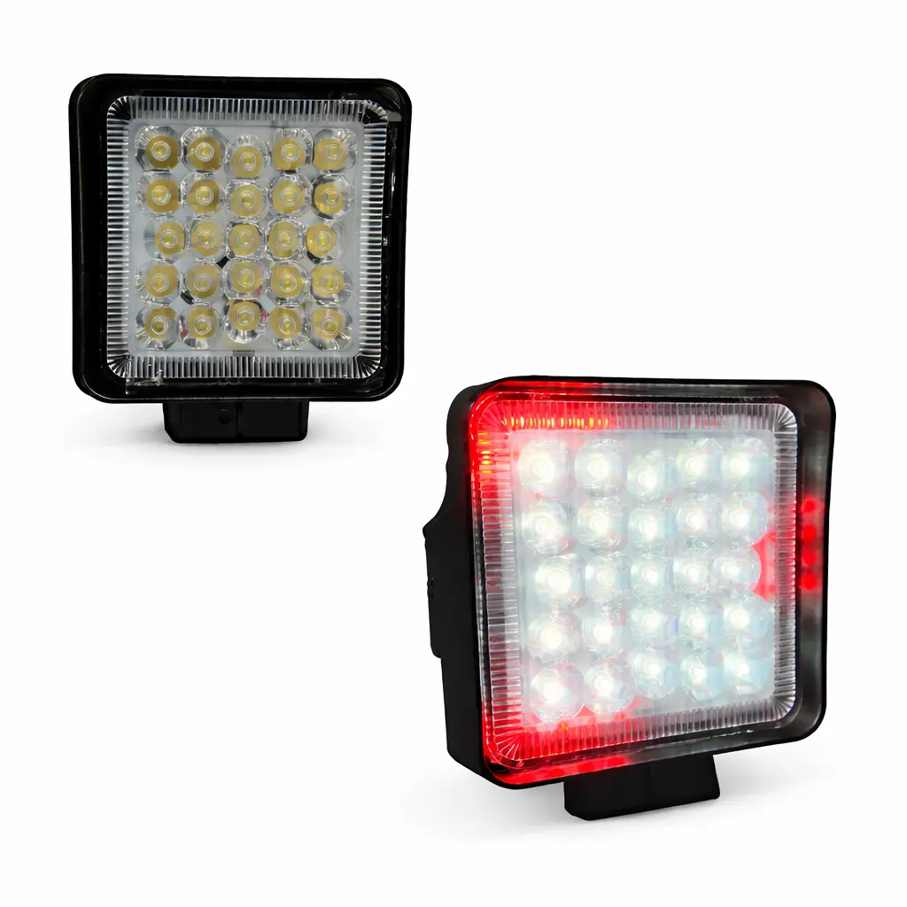 Faro cuadrado con 20 LED blanco con arillo secuencial rojo