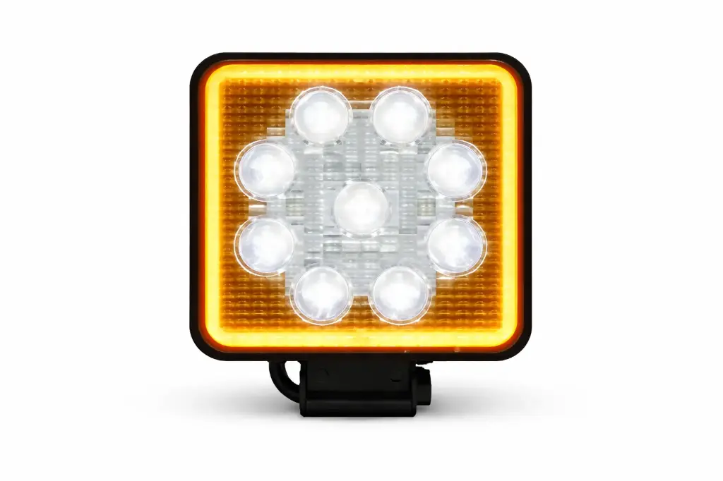 Faro 9 LED con aro ámbar