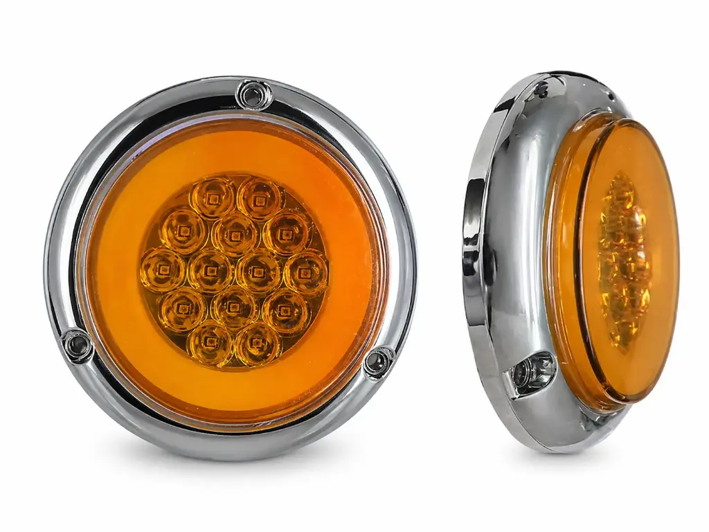 Plafón LED redondo ambar con aro cromado alta visibilidad