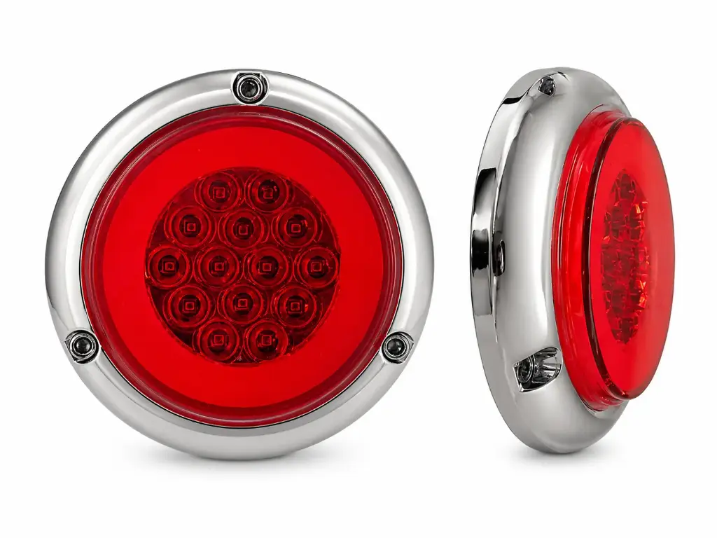 Plafón LED redondo rojo con aro cromado alta visibilidad