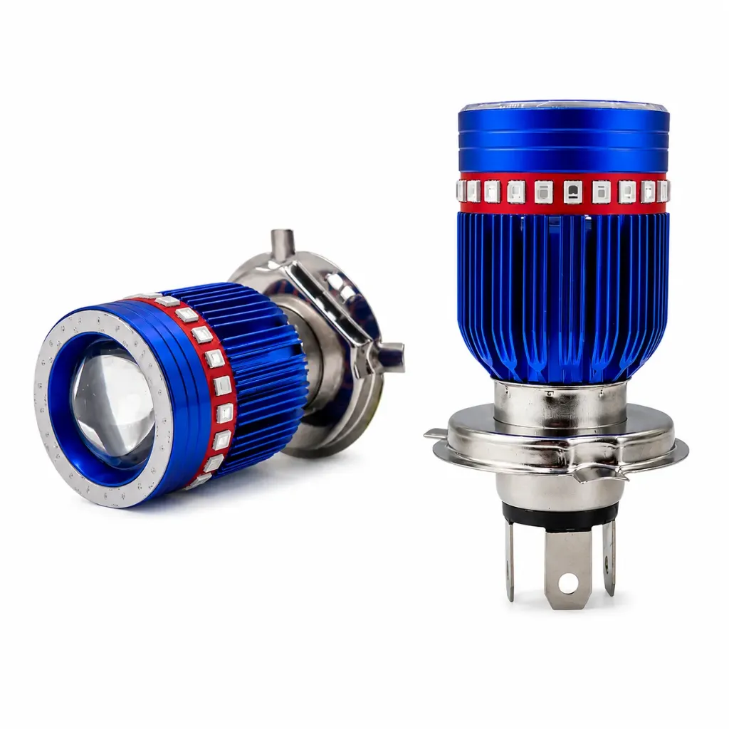 Foco azul para moto H4 luz blanca con arillo LED