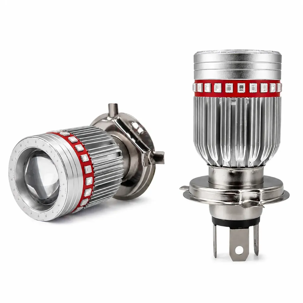 Foco plata para moto H4 luz blanca con arillo LED