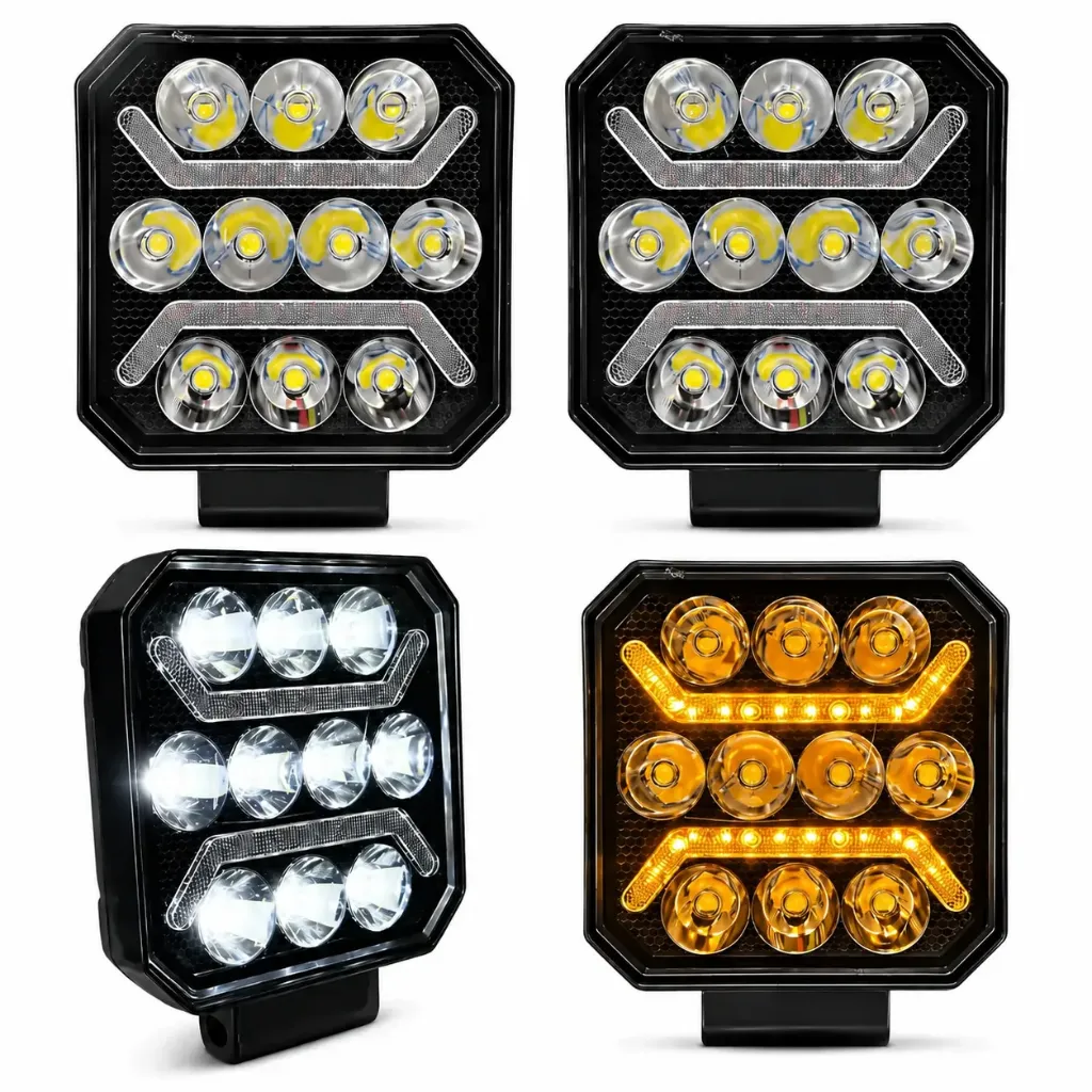 [FAL127Y-SAI] Faro LED cuadrado multi-lente con DRL en ambar