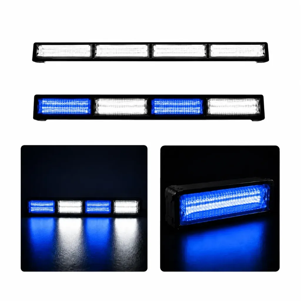 Barra LED blanco/azul de 4 paneles cob con funciones