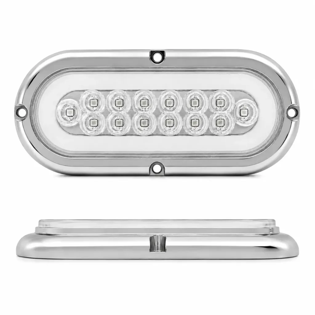 Plafón LED ovalado blanco de alta intensidad con base cromado