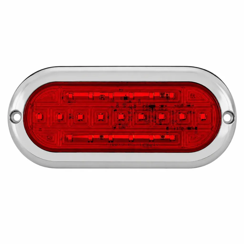 Plafón LED ovalado rojo 21 LED con marco cromado