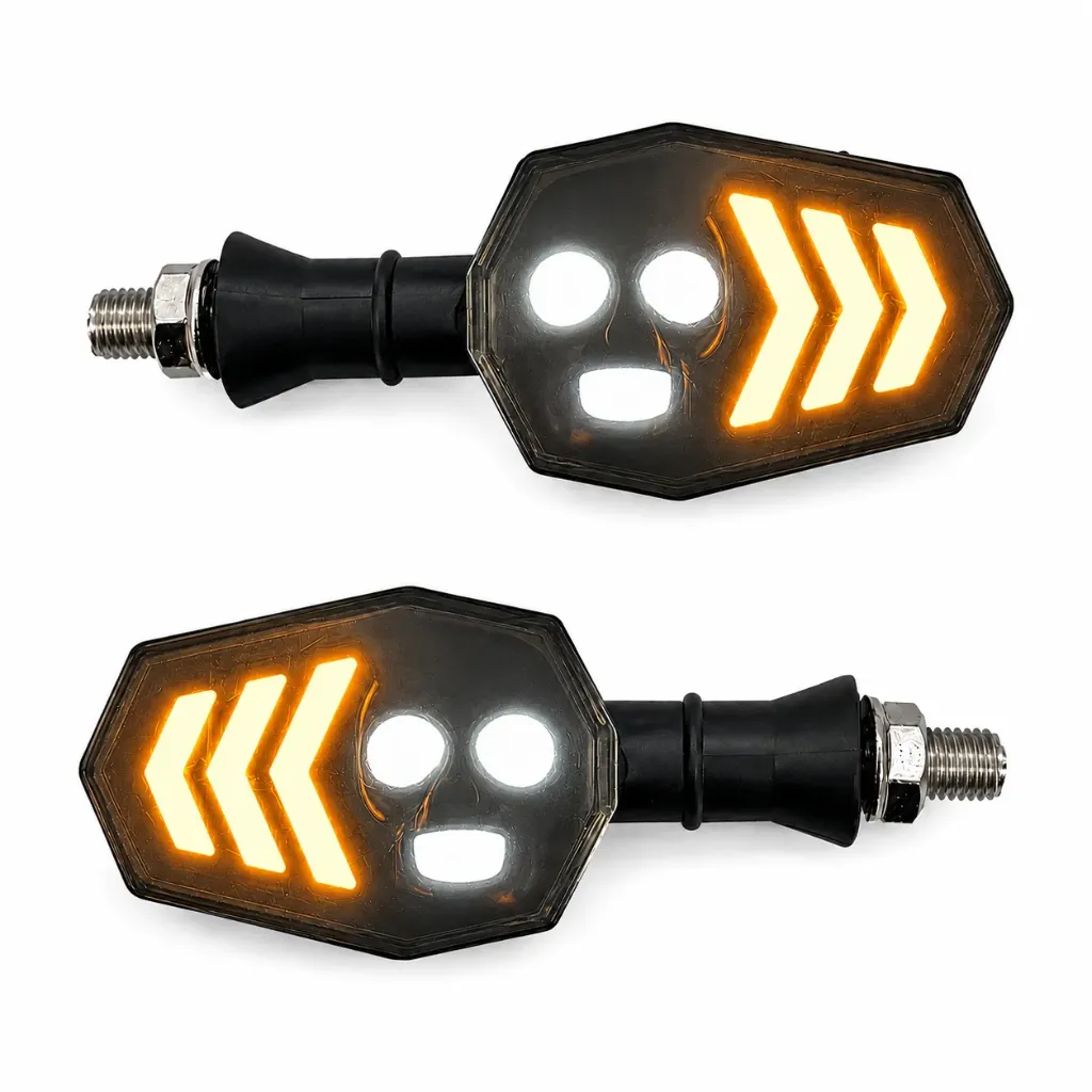 [I173 RUNNING] Direccional LED tipo flecha y calavera con luz blanca y secuencial ámbar