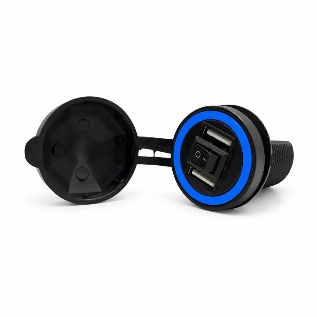 Switch para moto con cargador y arillo LED azul
