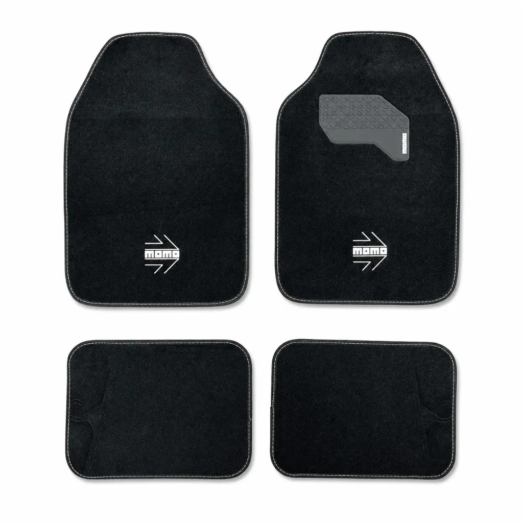 [TAP-MO154NW] Tapete momo de alfombra 4 piezas negro con blanco